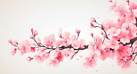 Fototapeta premium Delicate branch of pink sakura flowers on a light background