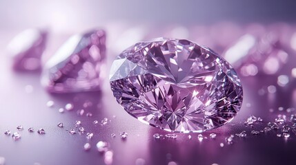 Sparkling pink diamonds on purple surface.