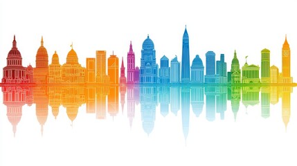 Colorful cityscape skyline reflection.