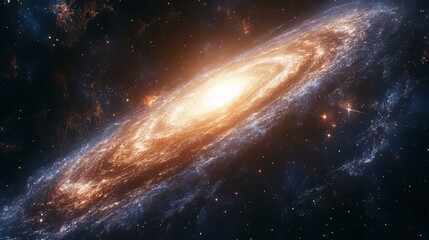 Fototapeta premium Spiral galaxy in deep space with bright core and swirling arms.