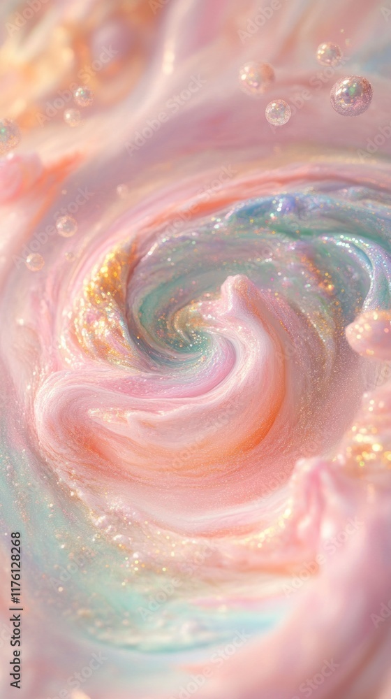 Aufkleber dreamy pastel swirl with bubbles and sparkles creating a whimsical abstract background for creative 