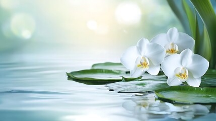 Serene White Orchids Floating on Calm Water