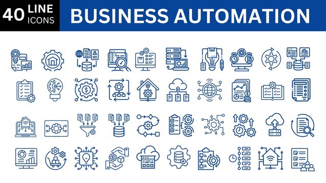 Business automation icon collection set. Containing process, digital transformation, industry, productivity, technology, business, integration icon. Vector illustration.