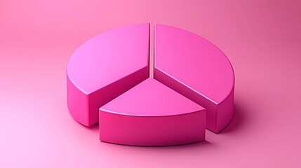 Fototapeta premium Pink pie chart segments, data analysis, minimal background, marketing presentation