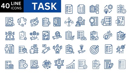 Task icon set. Containing project, working, job, workflow, clipboard, multitasking, assignment and more.
