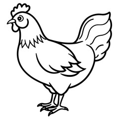 Cute  Line Art Chicken Silhouette Black Vector Illustration
