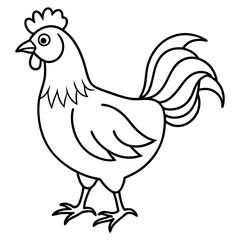 Cute  Line Art Chicken Silhouette Black Vector Illustration