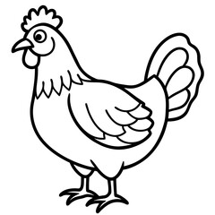 Cute  Line Art Chicken Silhouette Black Vector Illustration