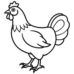 Cute  Line Art Chicken Silhouette Black Vector Illustration