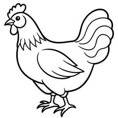 Cute  Line Art Chicken Silhouette Black Vector Illustration