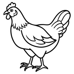 Cute  Line Art Chicken Silhouette Black Vector Illustration
