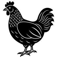 Cute  Line Art Chicken Silhouette Black Vector Illustration