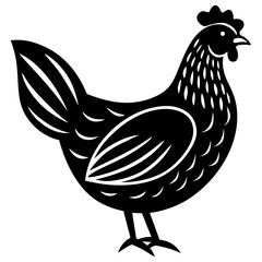 Cute  Line Art Chicken Silhouette Black Vector Illustration