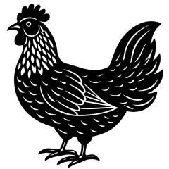 Cute  Line Art Chicken Silhouette Black Vector Illustration