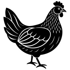 Cute  Line Art Chicken Silhouette Black Vector Illustration