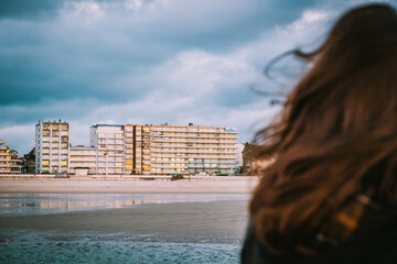 Le Touquet beach during sunset looking at the buildings
