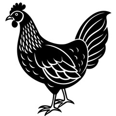 Cute  Line Art Chicken Silhouette Black Vector Illustration