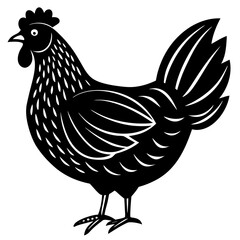 Cute  Line Art Chicken Silhouette Black Vector Illustration