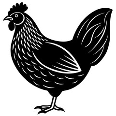 Cute  Line Art Chicken Silhouette Black Vector Illustration