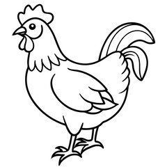 Cute  Line Art Chicken Silhouette Black Vector Illustration