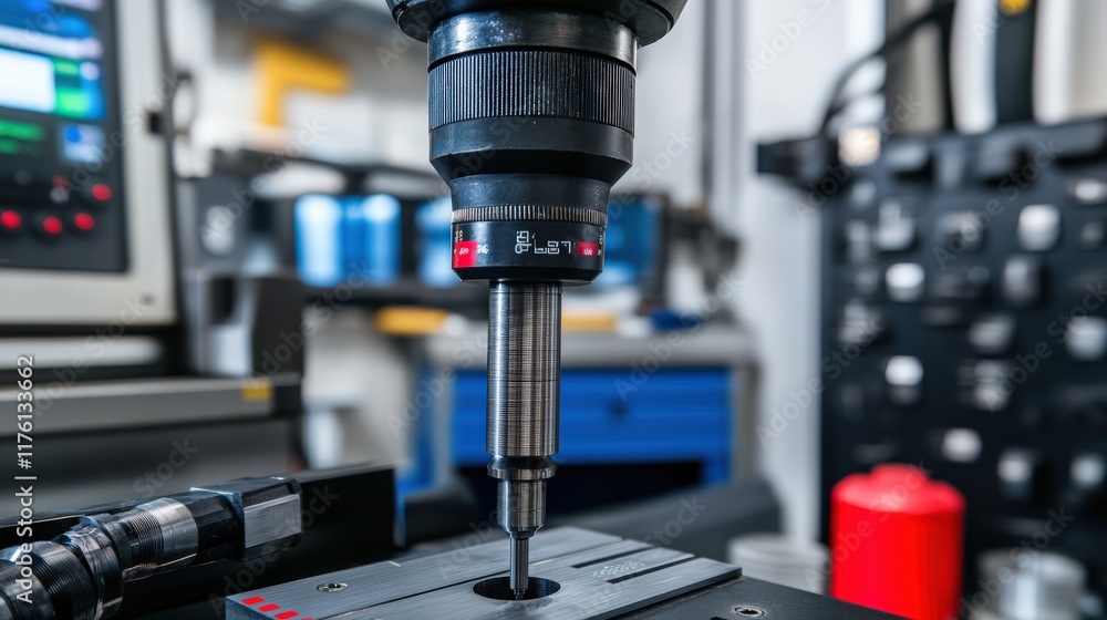 Poster precision tool in a modern workshop setting, captured close-up to showcase engineering details and a