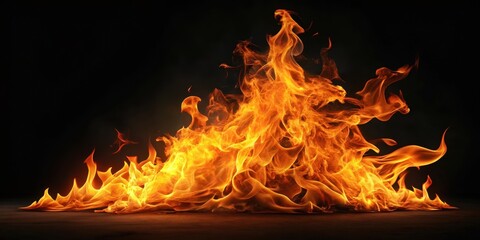 A vibrant orange flame dancing in a dark black background with subtle flickering effects, intense, fire element