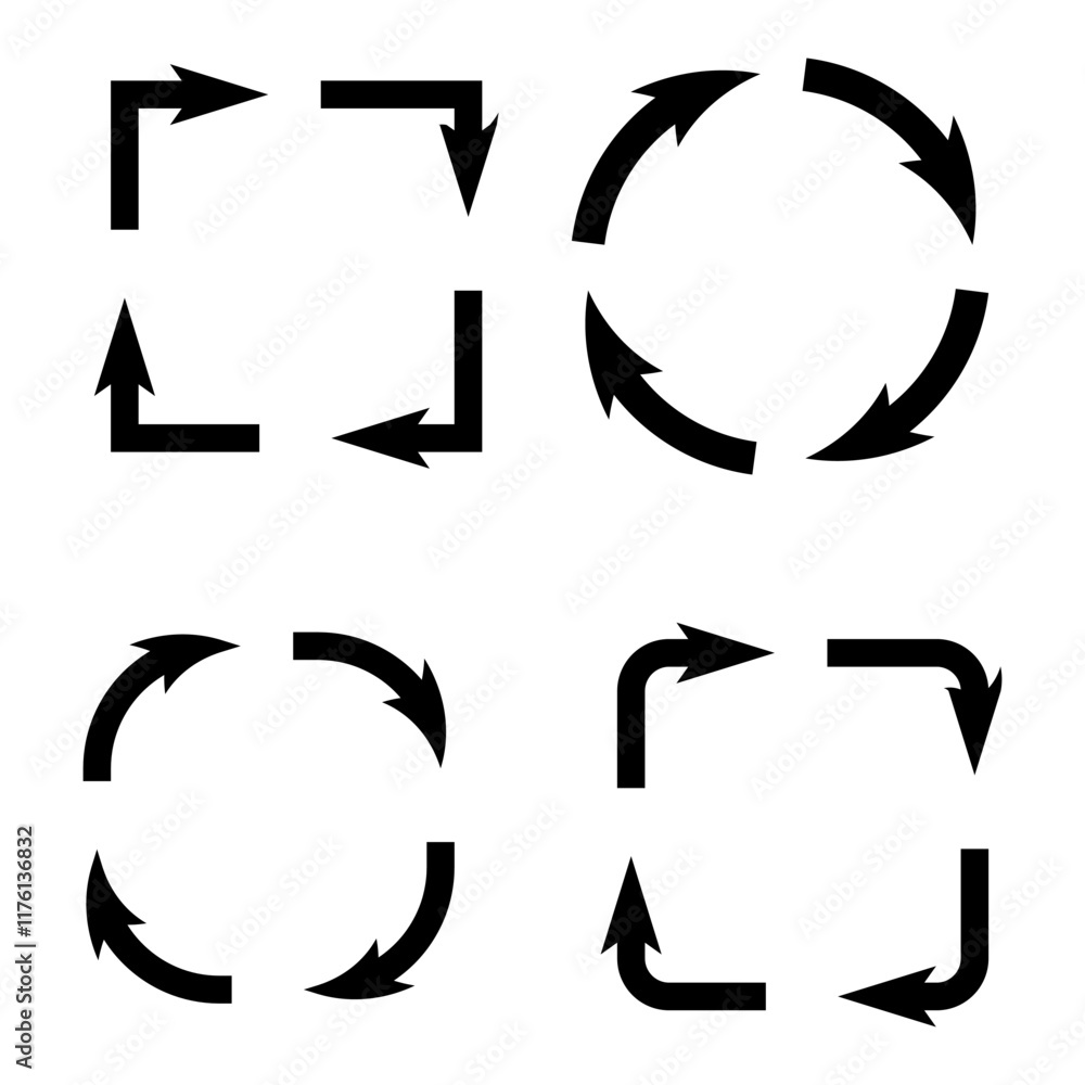 Poster arrow icon set. circular motion arrows. directional vector symbols. minimalist arrow shapes.