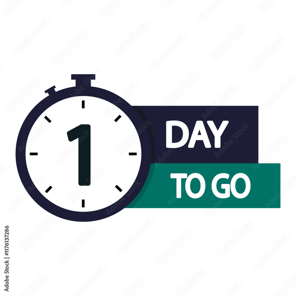 Poster countdown timer icon. bold number one. one day to go. green and black text.