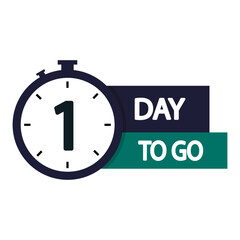 Countdown timer icon. Bold number one. One day to go. Green and black text.