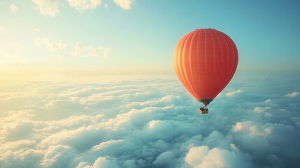 Obraz premium Romantic hot air balloon ride featuring a couple sharing a kiss amidst the clouds with a panoramic sunrise