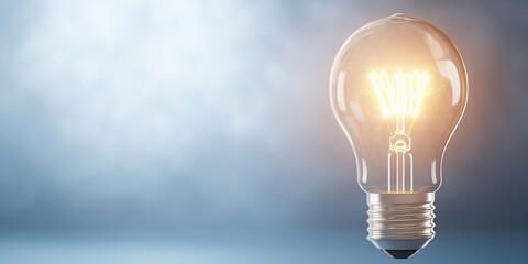 Illuminated light bulb against a soft, blurred background.