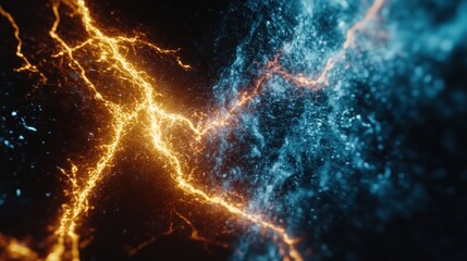Fototapeta premium An abstract representation of electrical energy, the dominant blue color produced by this lightning flash is very intense, giving the impression of power