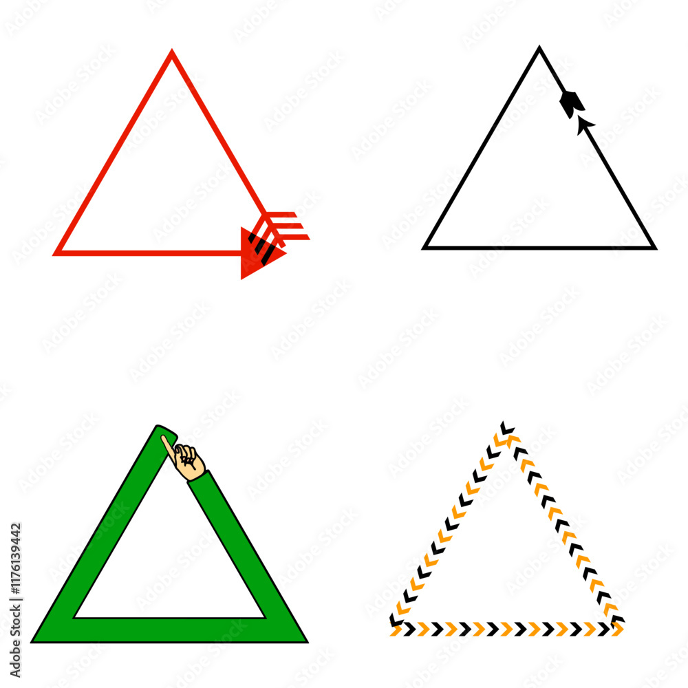 Aufkleber triangle arrow icons. geometric arrow graphics. simple vector design. colorful triangle shapes.