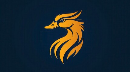 Obraz premium Stylized golden duck head profile against dark blue background.