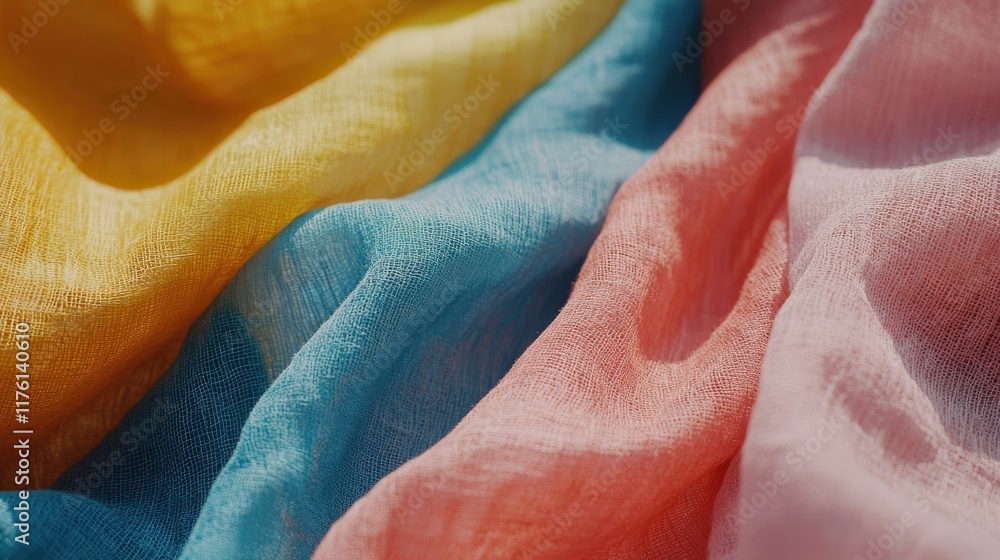 Poster vibrant arrays of delicate textiles in bright colors showcasing the intricacies of fabric patterns a