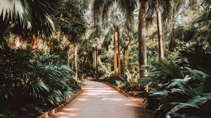 A lush tropical rainforest with towering trees, sunlight filtering through dense foliage