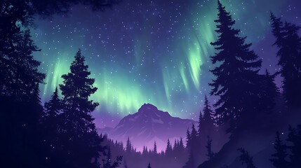 Naklejka premium Aurora Borealis over Majestic Mountains