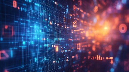 Digital Matrix Glowing Blue and Orange Data Stream