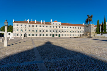 Main facade of the Paço Ducal terreiro in the Alentejo locality of Vila Viçosa. Portugal.