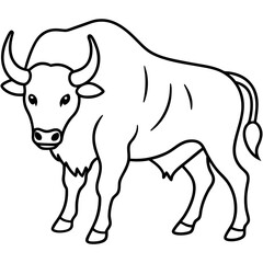 Cute  Line Art Bison Silhouette Black Vector Illustration