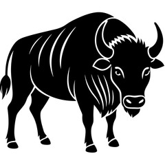 Cute  Line Art Bison Silhouette Black Vector Illustration