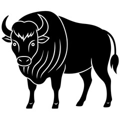 Cute  Line Art Bison Silhouette Black Vector Illustration