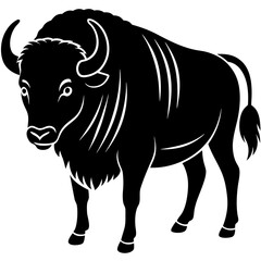 Cute  Line Art Bison Silhouette Black Vector Illustration