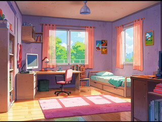 anime style bedroom illustration background