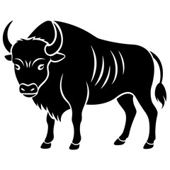 Cute  Line Art Bison Silhouette Black Vector Illustration