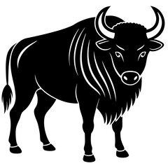 Cute  Line Art Bison Silhouette Black Vector Illustration