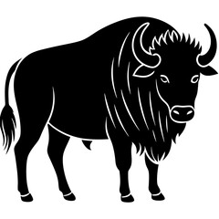 Cute  Line Art Bison Silhouette Black Vector Illustration