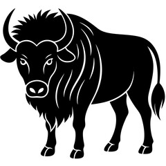 Cute  Line Art Bison Silhouette Black Vector Illustration