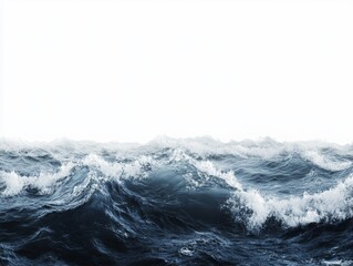 Large stormy sea wave in deep blue, isolated on white.  - ai
