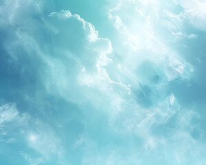 Pale Teal Sky with White Clouds